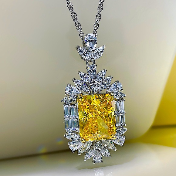 Canary Yellow 14K Diamond Citrine Pendant Charm Necklace Exquisite Luxury - Picture 8 of 14